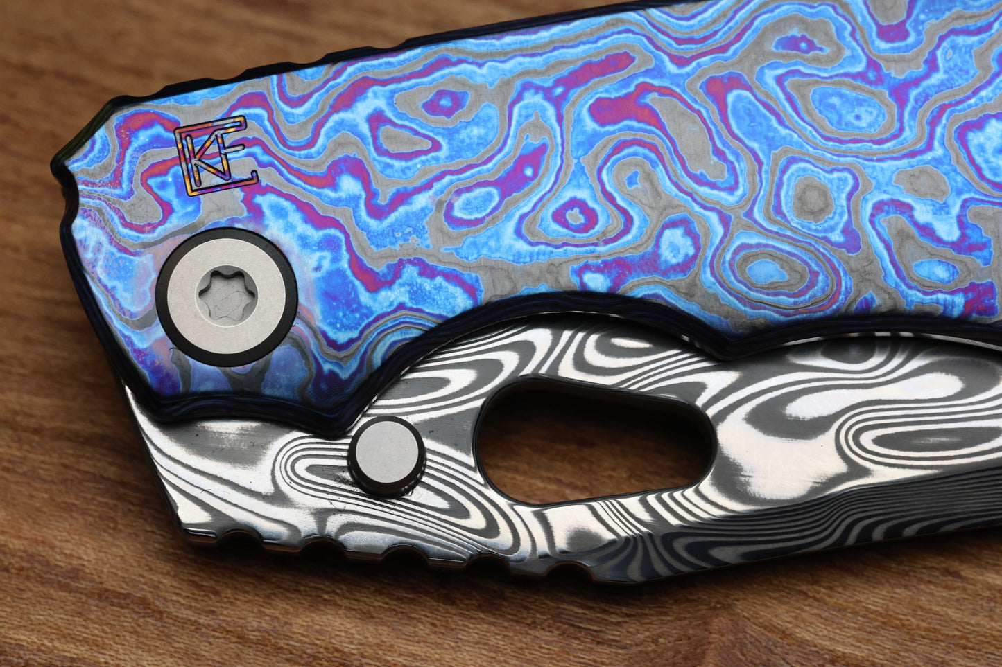 CUSTOM KNIFE FACTORY & ROTTEN DESIGN FULL DRESS EVO 1.1 ZIRCUTI HANDLES W/ DAMASTEEL