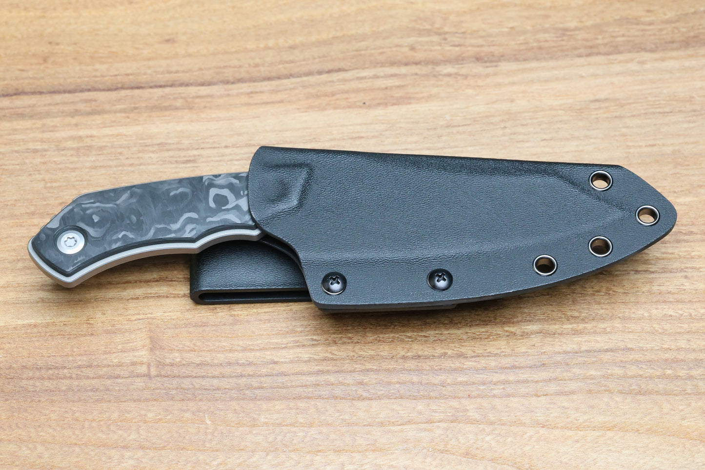 CUSTOM KNIFE FACTORY & ROTTEN DESIGN EVO FIXED BLADE W/ M398 & CARBON FIBER HANDLES