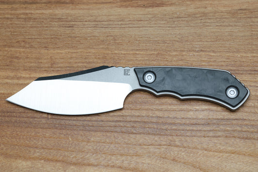 CUSTOM KNIFE FACTORY & ROTTEN DESIGN EVO FIXED BLADE W/ M398 & CARBON FIBER HANDLES