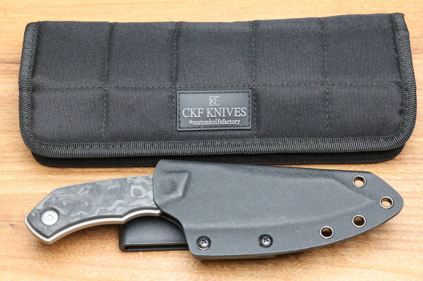 CUSTOM KNIFE FACTORY & ROTTEN DESIGN EVO FIXED BLADE W/ M398 & CARBON FIBER HANDLES