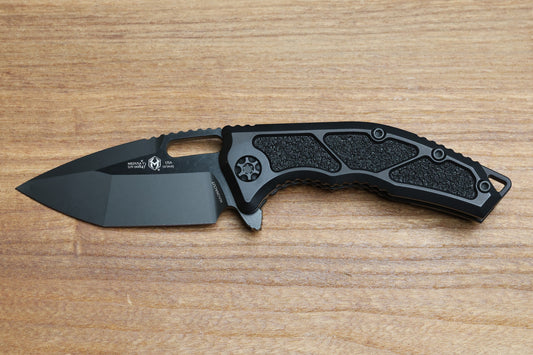 HERETIC KNIVES MEDUSA MANUAL BLACK ALUMINUM FRAME LOCK W/ GRIP INLAYS & DLC MAGNACUT H009-6A-T
