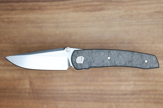 SHARKNIVCO LINER LOCK WAKA V4.9 - BLACK TECHNOCARBO HANDLE - POLISHED STONEWASH RWL34 BLADE