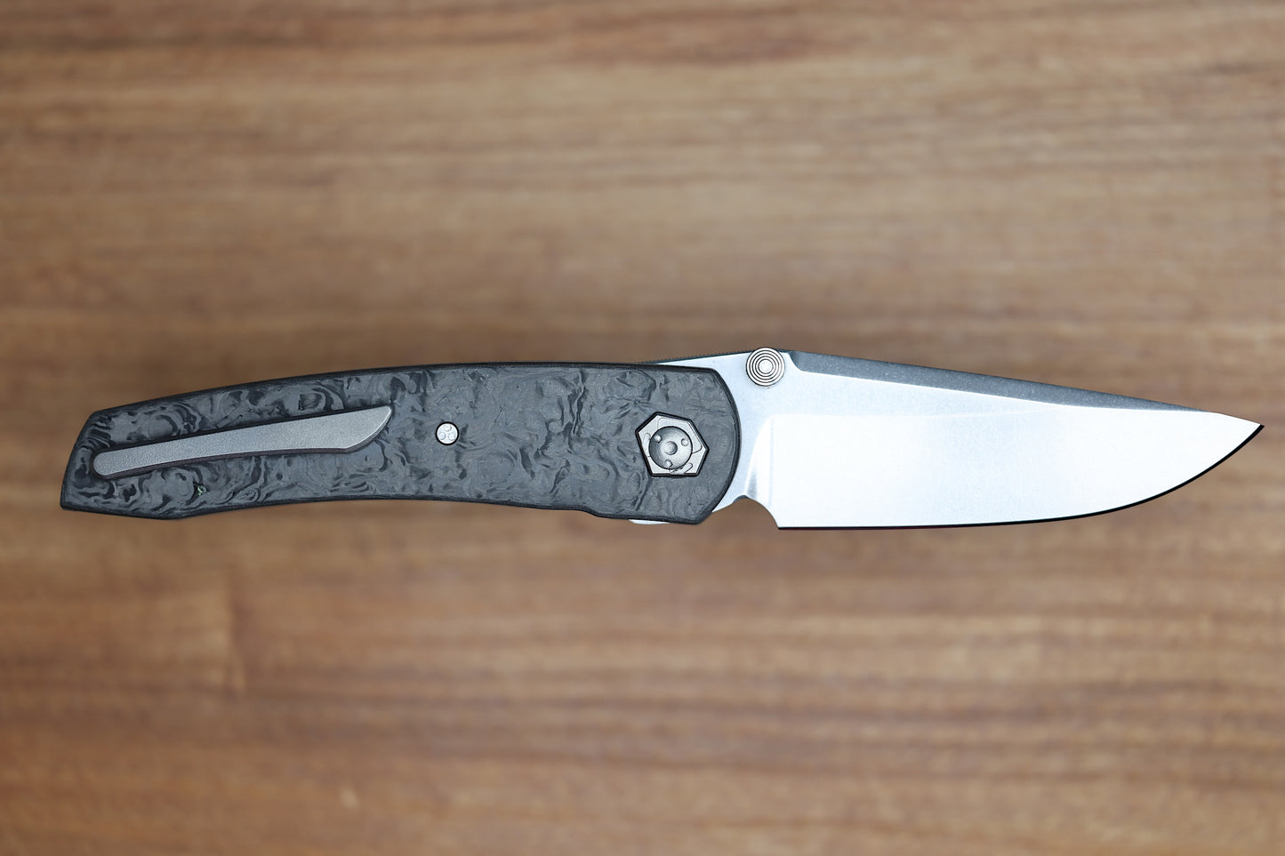 SHARKNIVCO LINER LOCK WAKA V4.9 - BLACK TECHNOCARBO HANDLE - POLISHED STONEWASH RWL34 BLADE