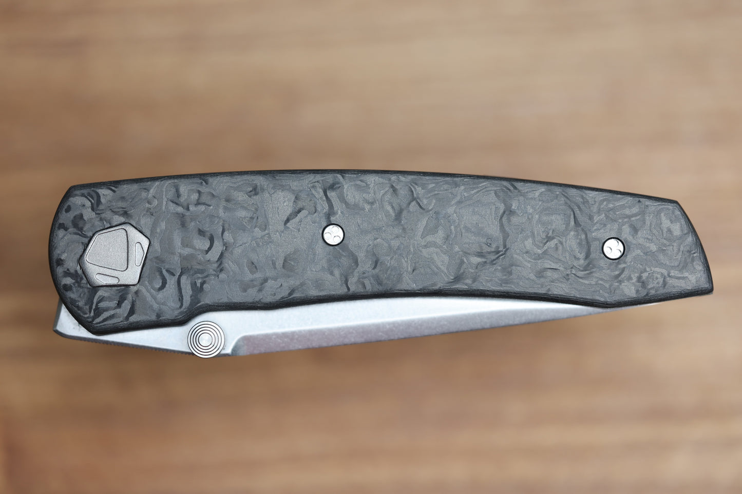 SHARKNIVCO LINER LOCK WAKA V4.9 - BLACK TECHNOCARBO HANDLE - POLISHED STONEWASH RWL34 BLADE