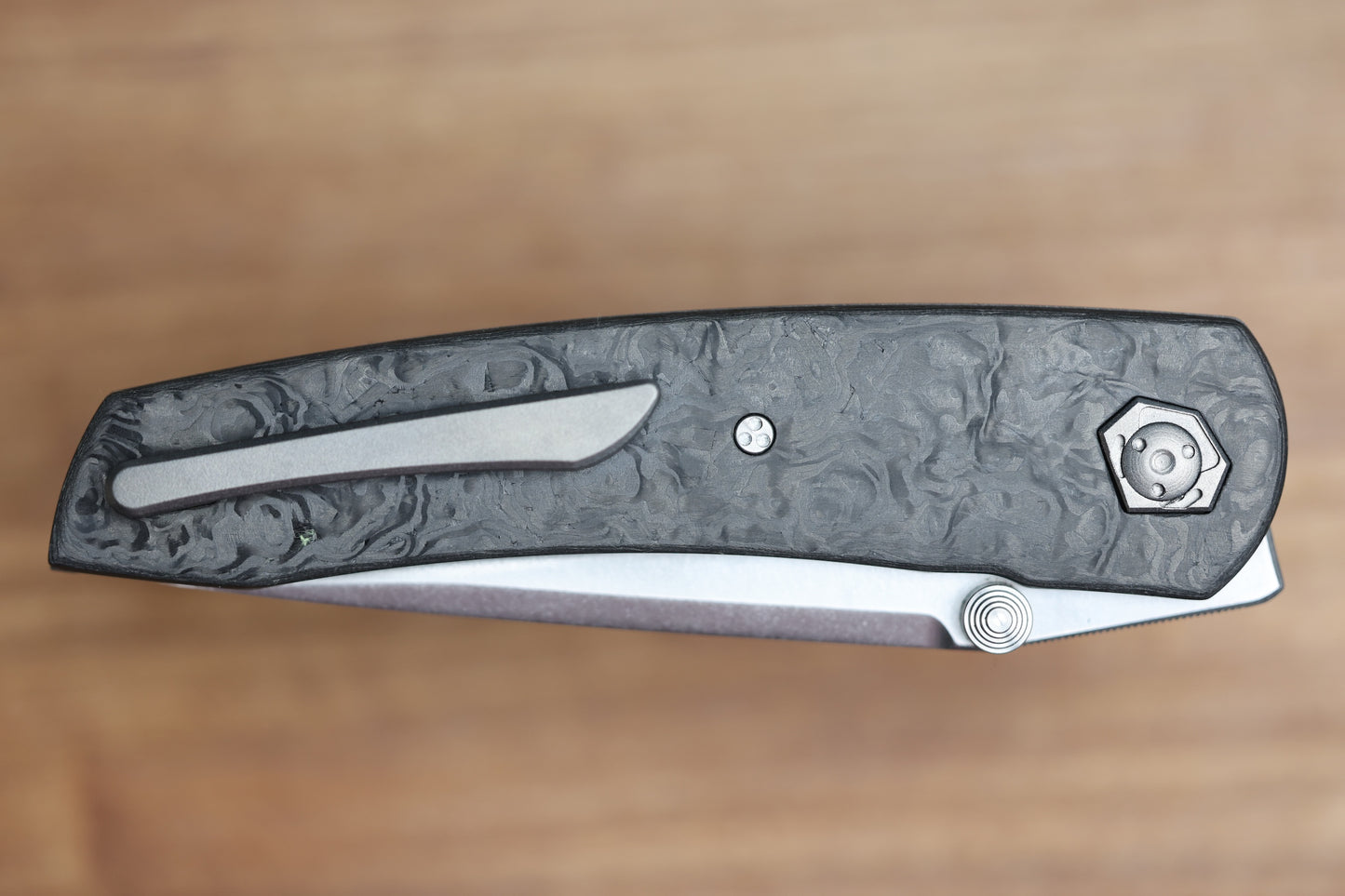 SHARKNIVCO LINER LOCK WAKA V4.9 - BLACK TECHNOCARBO HANDLE - POLISHED STONEWASH RWL34 BLADE