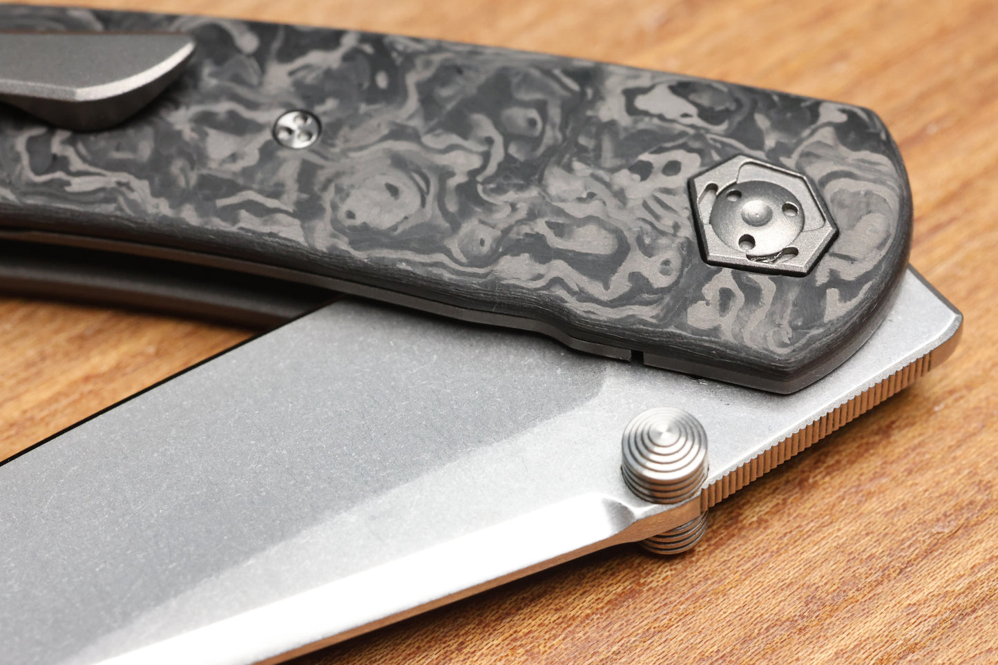 SHARKNIVCO LINER LOCK WAKA V4.9 - BLACK TECHNOCARBO HANDLE - POLISHED STONEWASH RWL34 BLADE