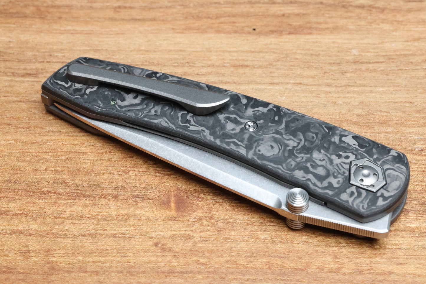 SHARKNIVCO LINER LOCK WAKA V4.9 - BLACK TECHNOCARBO HANDLE - POLISHED STONEWASH RWL34 BLADE