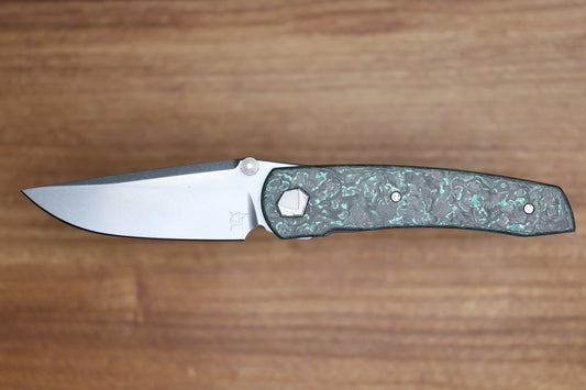 SHARKNIVCO LINER LOCK WAKA V4.9 - TEAL TECHNOCARBO HANDLE - POLISHED STONEWASH RWL34 BLADE
