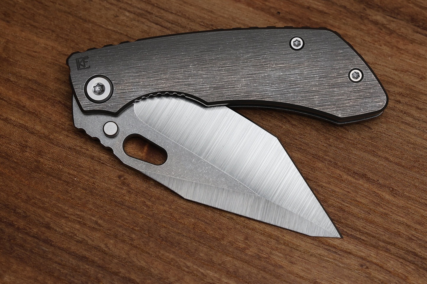 CUSTOM KNIFE FACTORY ROTTEN DESIGN EVO T MACHINE GRIND S90V W/ TUMBLED TITANIUM HANDLES