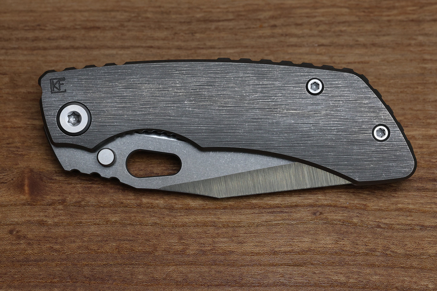 CUSTOM KNIFE FACTORY ROTTEN DESIGN EVO T MACHINE GRIND S90V W/ TUMBLED TITANIUM HANDLES