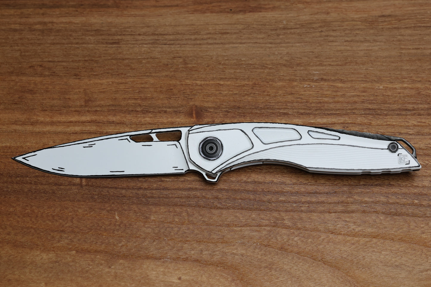 CUSTOM KNIFE FACTORY CEL SHADED WHITE SUKHOI-5 TITANIUM HANDLES W/ CRYSTAL TI BACKSPACER & M398