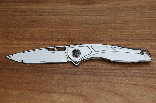 CUSTOM KNIFE FACTORY CEL SHADED WHITE SUKHOI-5 TITANIUM HANDLES W/ CRYSTAL TI BACKSPACER & M398