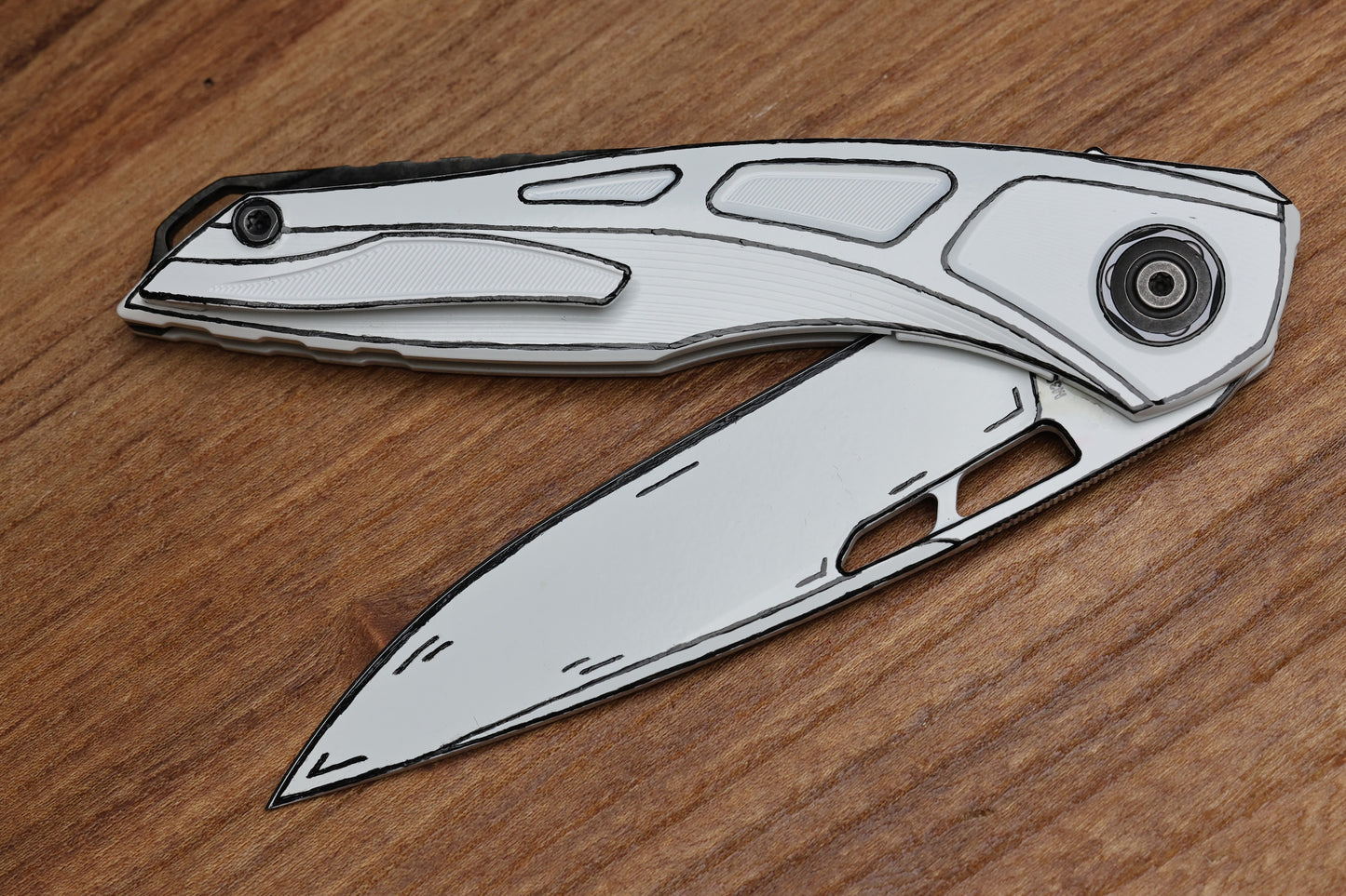CUSTOM KNIFE FACTORY CEL SHADED WHITE SUKHOI-5 TITANIUM HANDLES W/ CRYSTAL TI BACKSPACER & M398