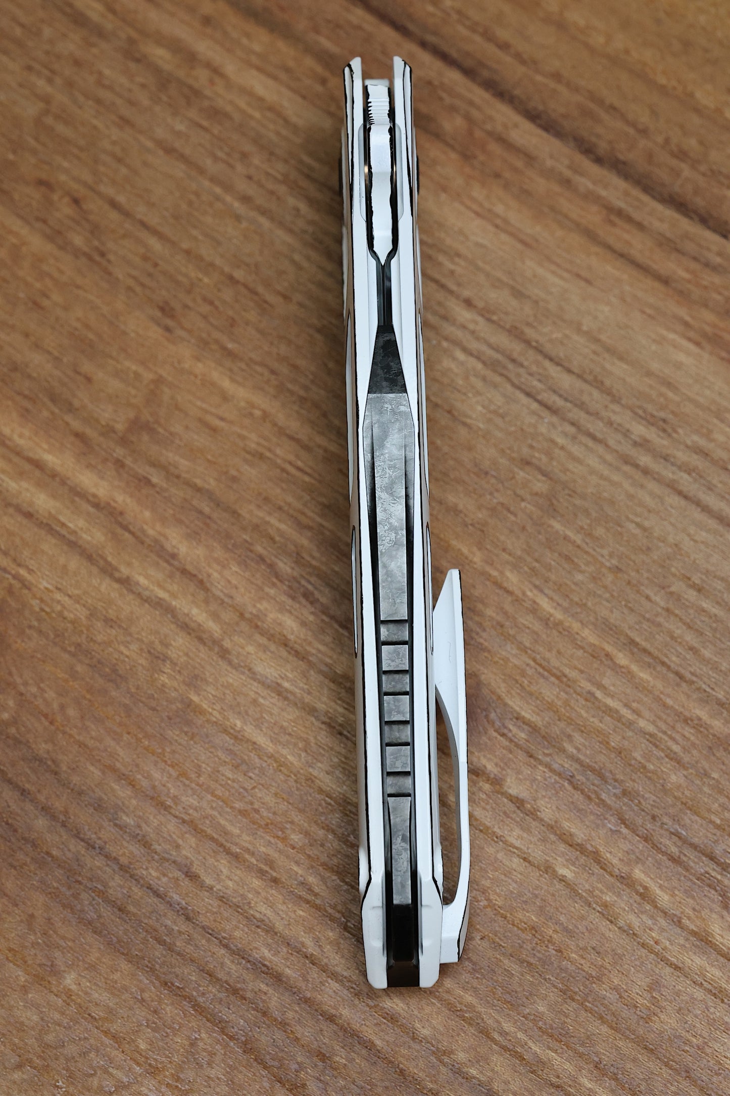 CUSTOM KNIFE FACTORY CEL SHADED WHITE SUKHOI-5 TITANIUM HANDLES W/ CRYSTAL TI BACKSPACER & M398