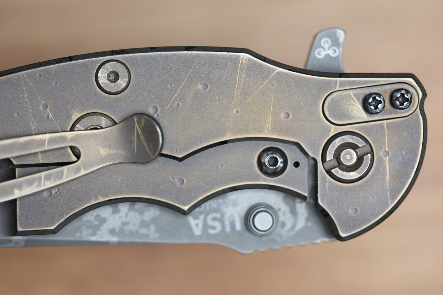 HINDERER KNIVES JURASSIC MAGNACUT SLICER TRI-WAY BFPU - BFPU #516 (PREOWNED)