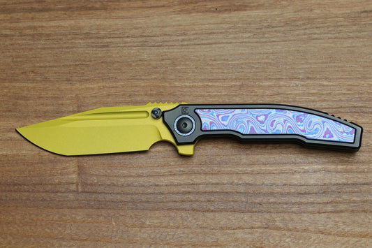 CUSTOM KNIFE FACTORY SNAFU 4.0 MEDIUM GOLD COATED BLADE & ZIRCUTI INLAYS