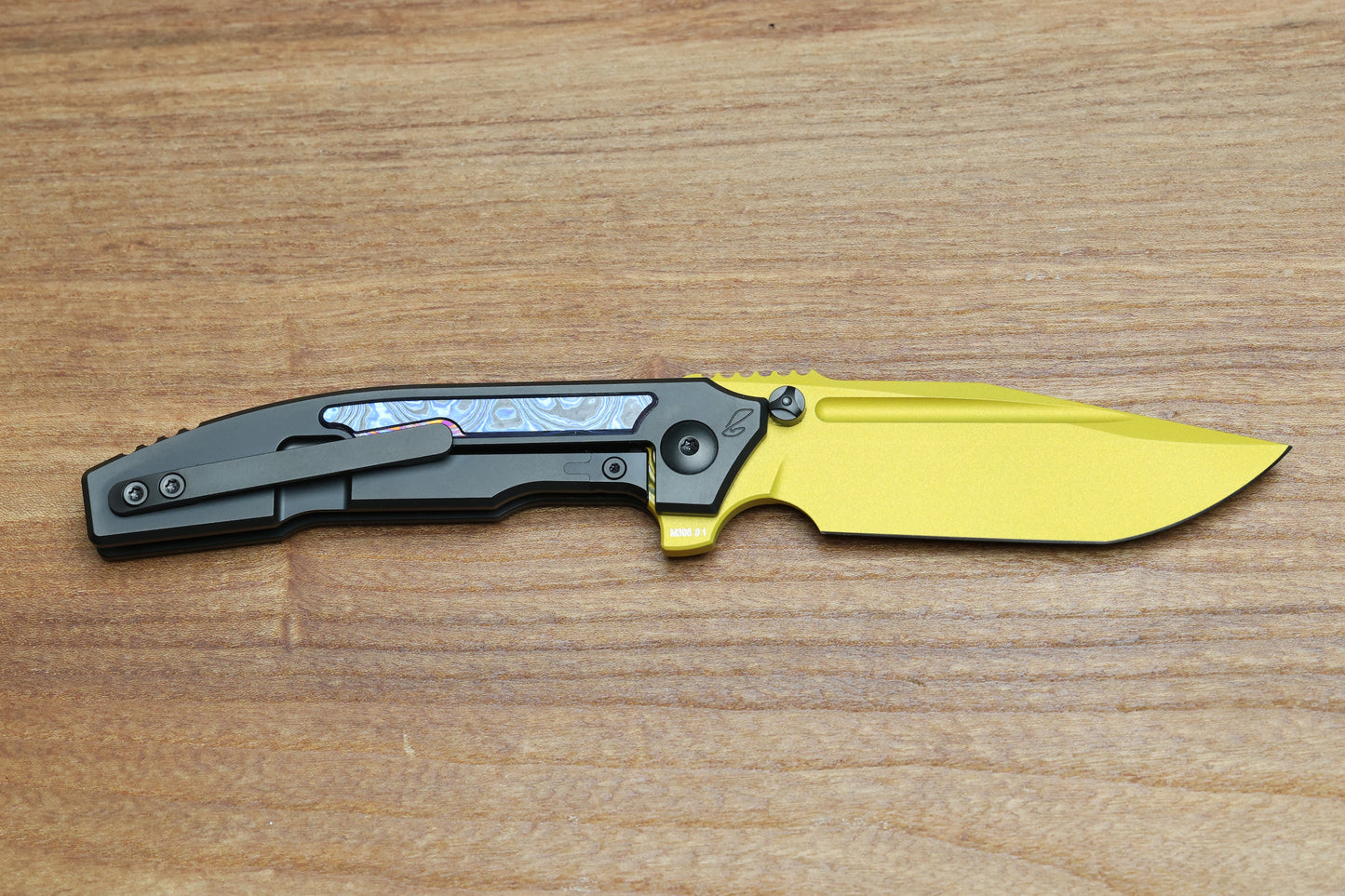 CUSTOM KNIFE FACTORY SNAFU 4.0 MEDIUM GOLD COATED BLADE & ZIRCUTI INLAYS