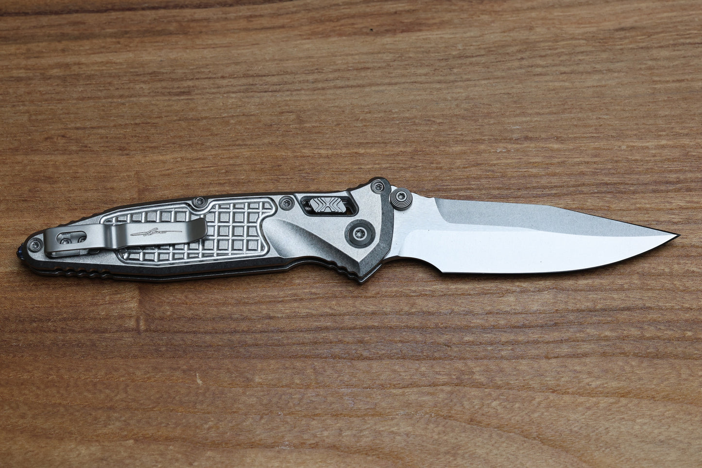 MARFIONE SELECT MICROTECH SOCOM RAM-LOK W/ TITANIUM FRAG HANDLES & SPEAR POINT STONEWASH M390MK 160RL-10FRMS1