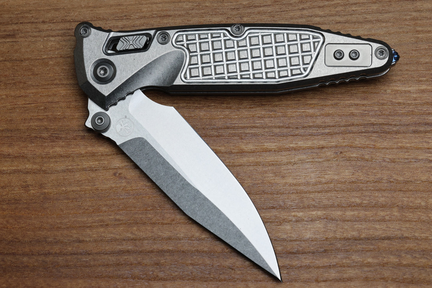 MARFIONE SELECT MICROTECH SOCOM RAM-LOK W/ TITANIUM FRAG HANDLES & SPEAR POINT STONEWASH M390MK 160RL-10FRMS1