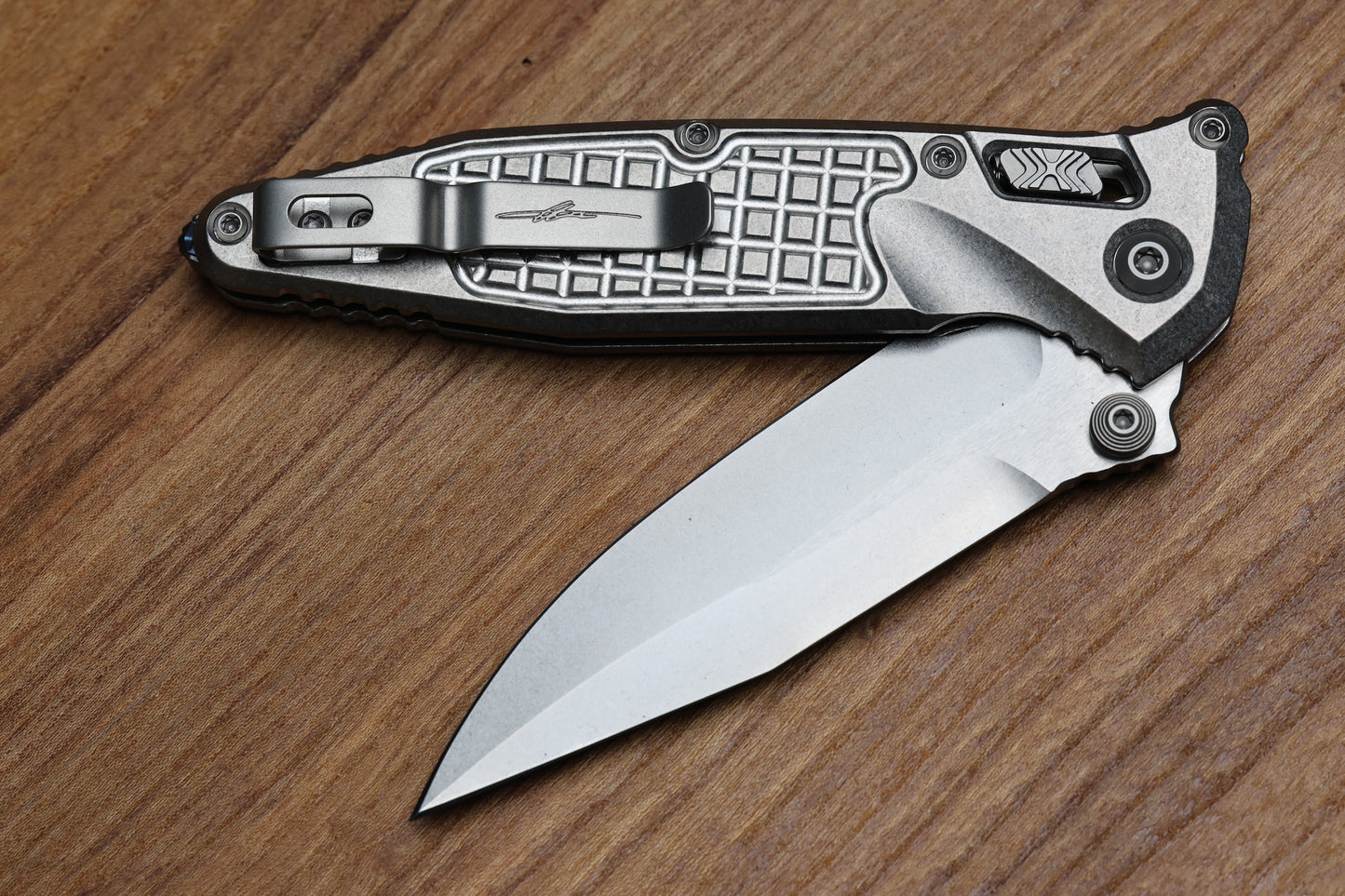 MARFIONE SELECT MICROTECH SOCOM RAM-LOK W/ TITANIUM FRAG HANDLES & SPEAR POINT STONEWASH M390MK 160RL-10FRMS1