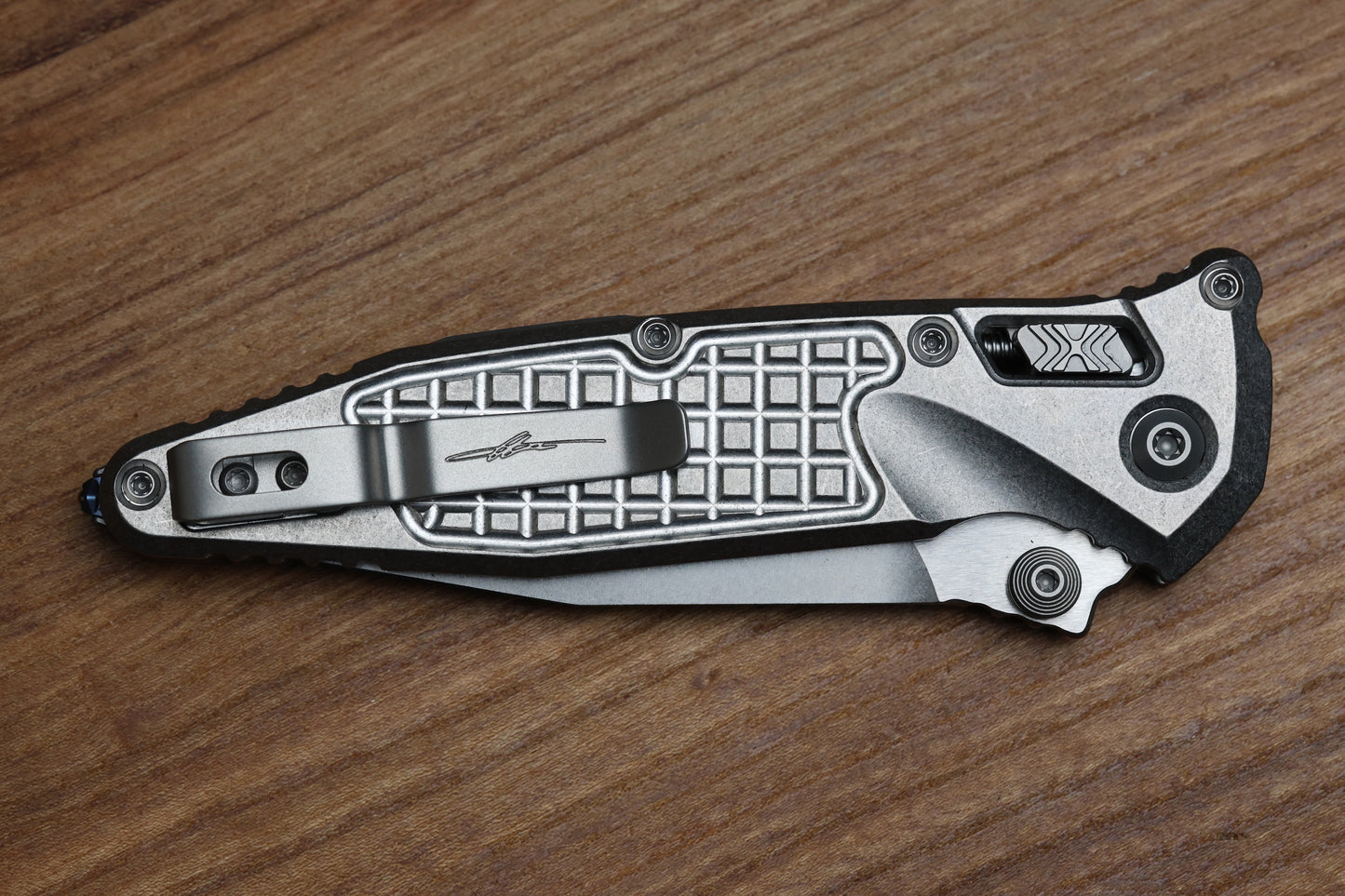 MARFIONE SELECT MICROTECH SOCOM RAM-LOK W/ TITANIUM FRAG HANDLES & SPEAR POINT STONEWASH M390MK 160RL-10FRMS1