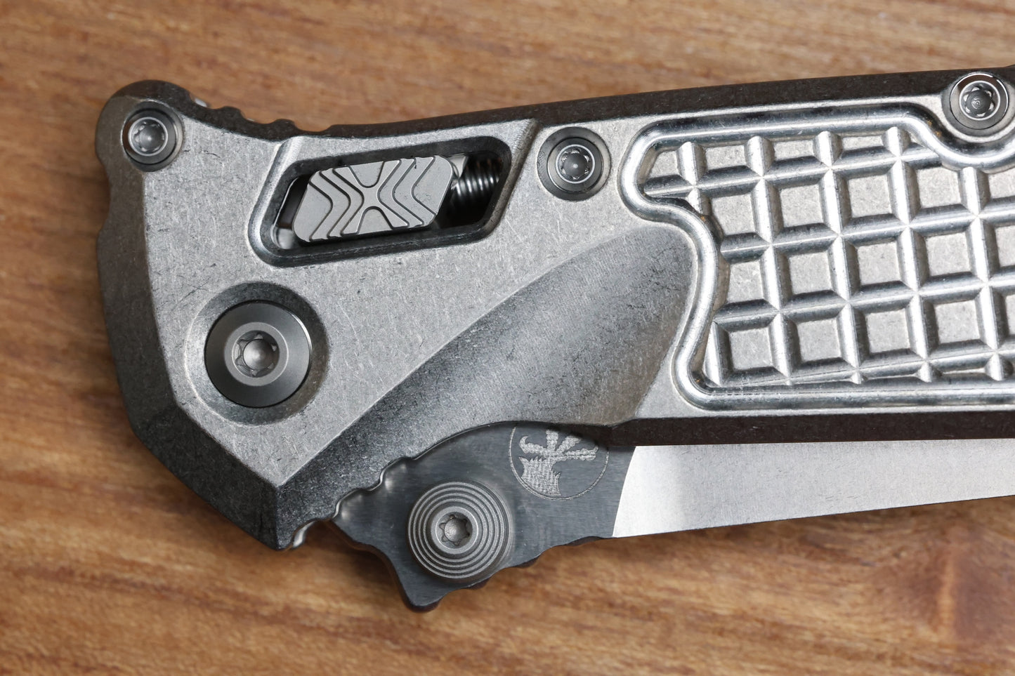 MARFIONE SELECT MICROTECH SOCOM RAM-LOK W/ TITANIUM FRAG HANDLES & SPEAR POINT STONEWASH M390MK 160RL-10FRMS1