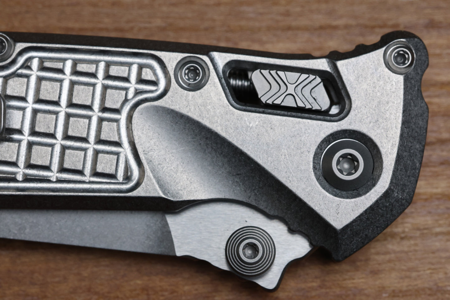 MARFIONE SELECT MICROTECH SOCOM RAM-LOK W/ TITANIUM FRAG HANDLES & SPEAR POINT STONEWASH M390MK 160RL-10FRMS1