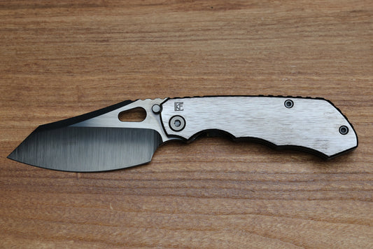 CUSTOM KNIFE FACTORY & ROTTEN DESIGN EVO 1.1 POLISHED DLC TI HANDLES W/ M398