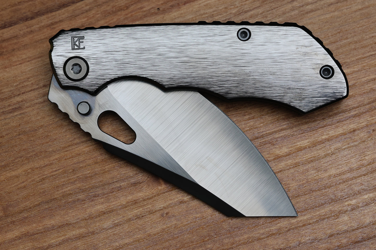 CUSTOM KNIFE FACTORY & ROTTEN DESIGN EVO 1.1 POLISHED DLC TI HANDLES W/ M398
