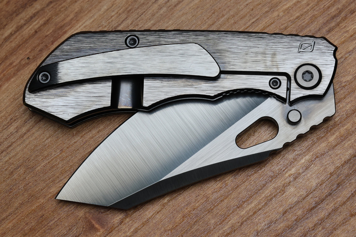 CUSTOM KNIFE FACTORY & ROTTEN DESIGN EVO 1.1 POLISHED DLC TI HANDLES W/ M398