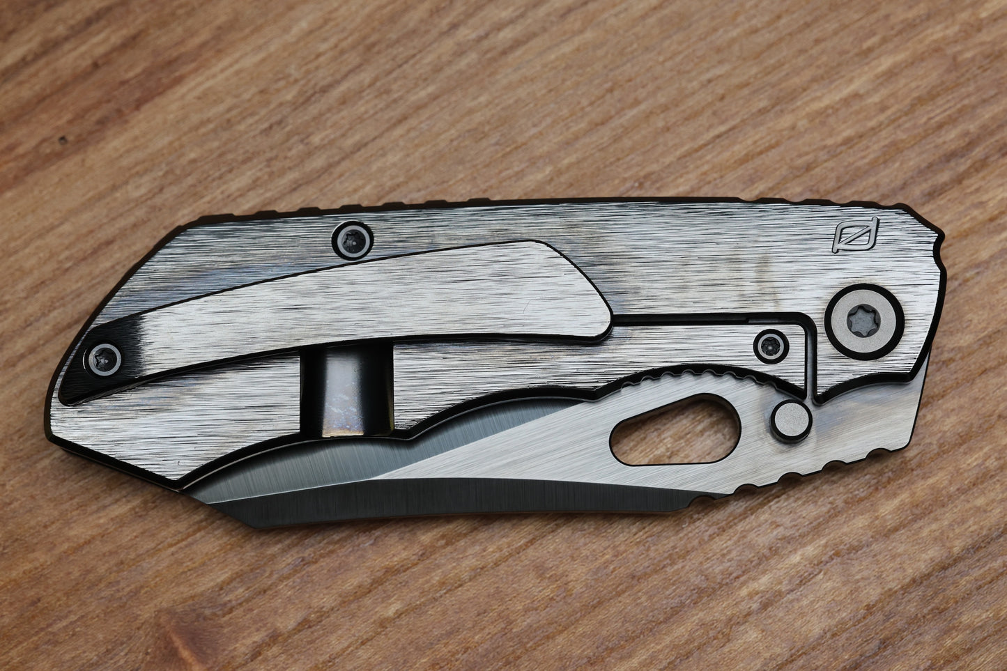CUSTOM KNIFE FACTORY & ROTTEN DESIGN EVO 1.1 POLISHED DLC TI HANDLES W/ M398