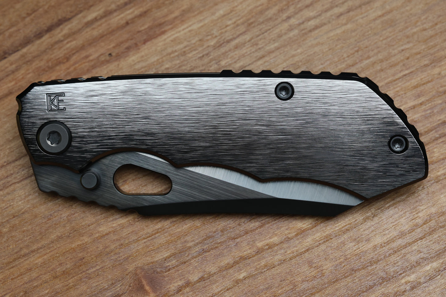 CUSTOM KNIFE FACTORY & ROTTEN DESIGN EVO 1.1 POLISHED DLC TI HANDLES W/ M398