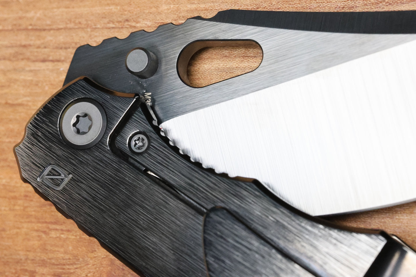 CUSTOM KNIFE FACTORY & ROTTEN DESIGN EVO 1.1 POLISHED DLC TI HANDLES W/ M398