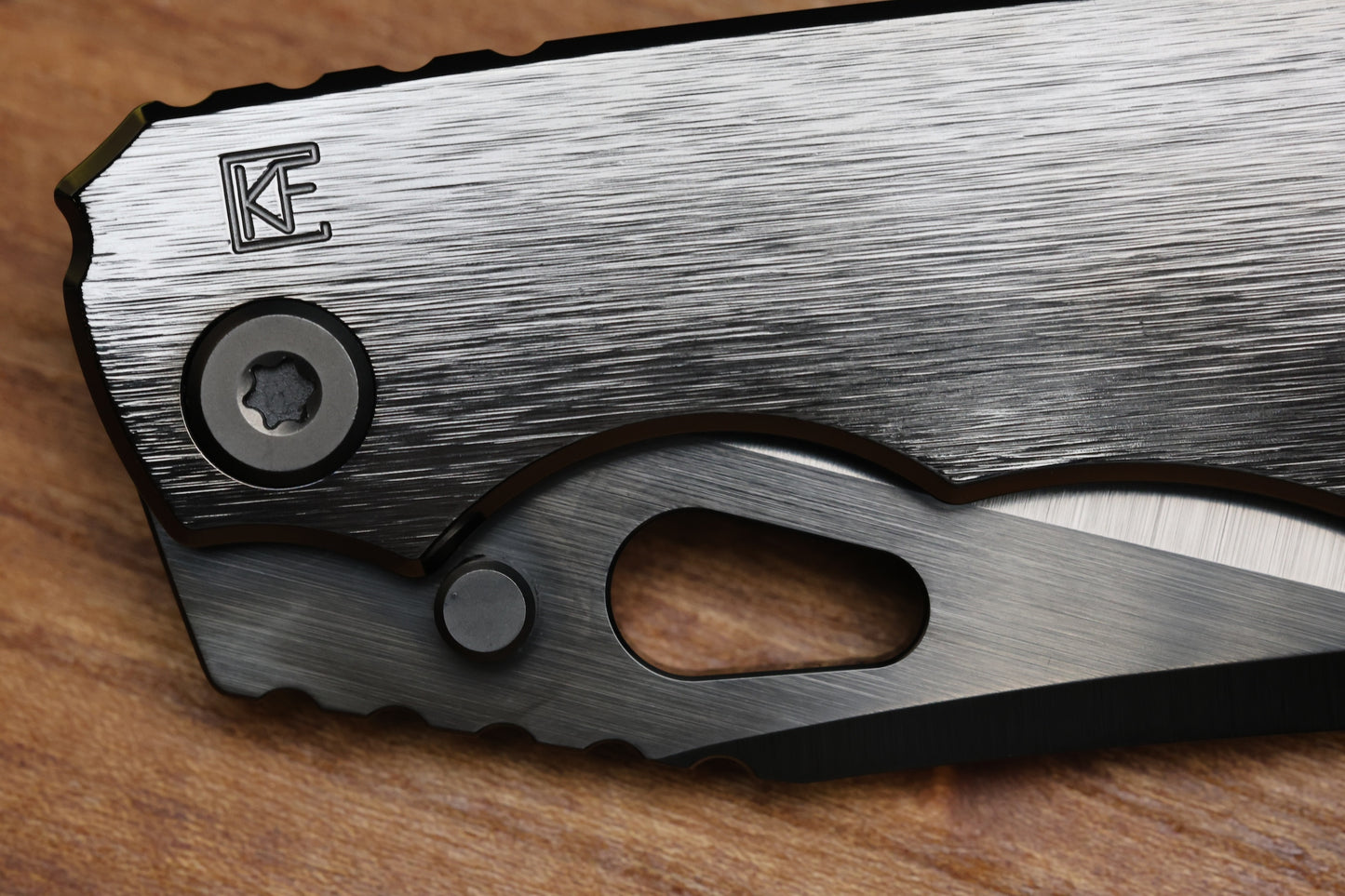 CUSTOM KNIFE FACTORY & ROTTEN DESIGN EVO 1.1 POLISHED DLC TI HANDLES W/ M398