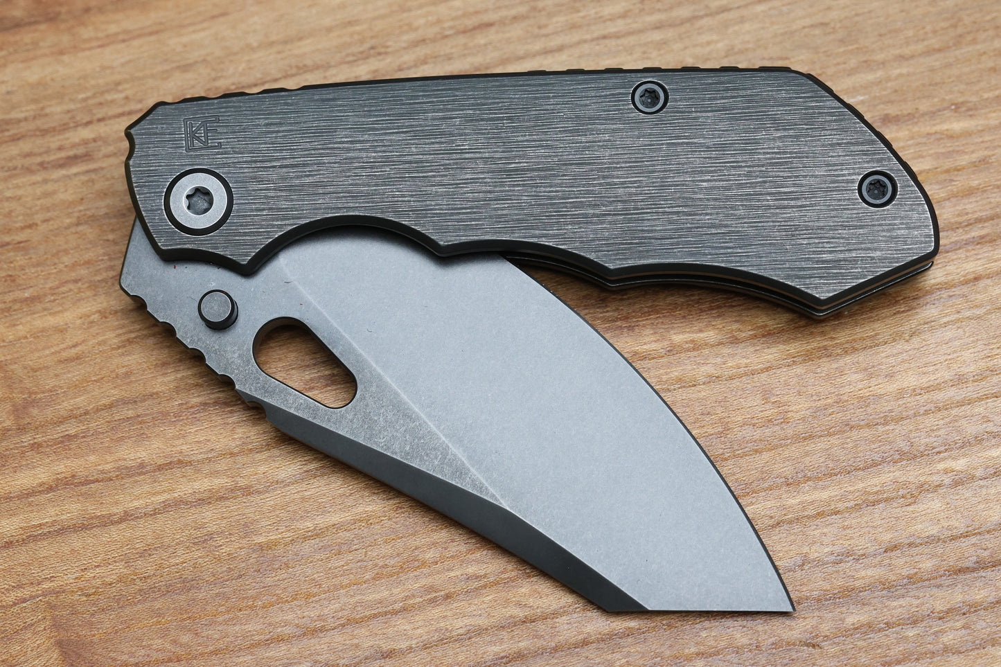 CUSTOM KNIFE FACTORY & ROTTEN DESIGN EVO 1.1 BLACKWASH TI HANDLES W/ M398