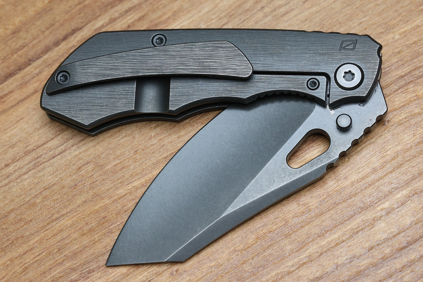 CUSTOM KNIFE FACTORY & ROTTEN DESIGN EVO 1.1 BLACKWASH TI HANDLES W/ M398