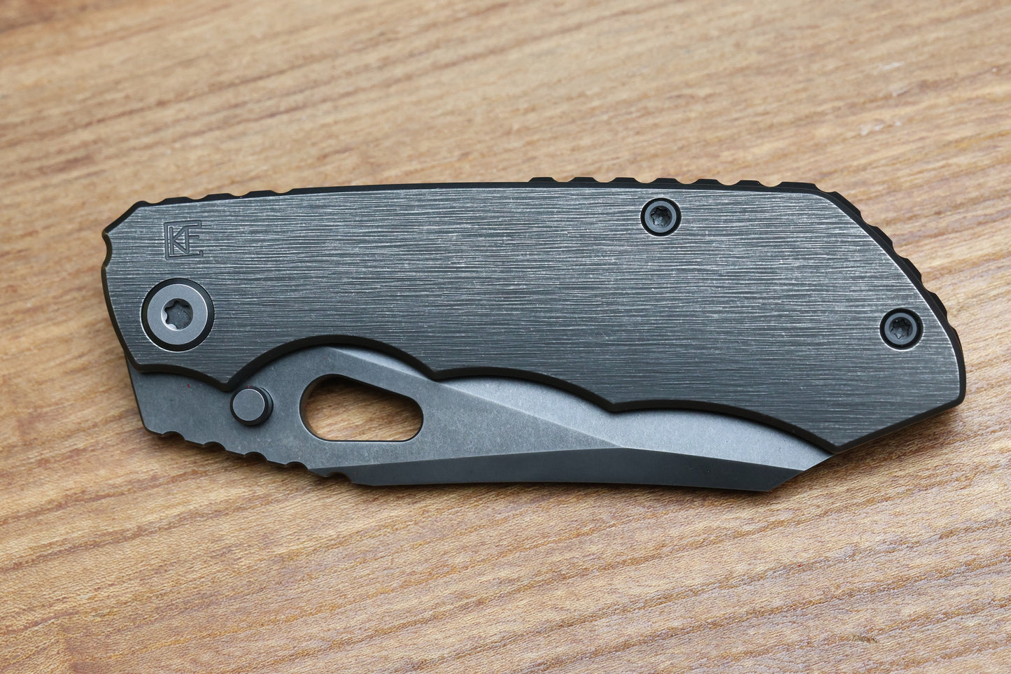 CUSTOM KNIFE FACTORY & ROTTEN DESIGN EVO 1.1 BLACKWASH TI HANDLES W/ M398
