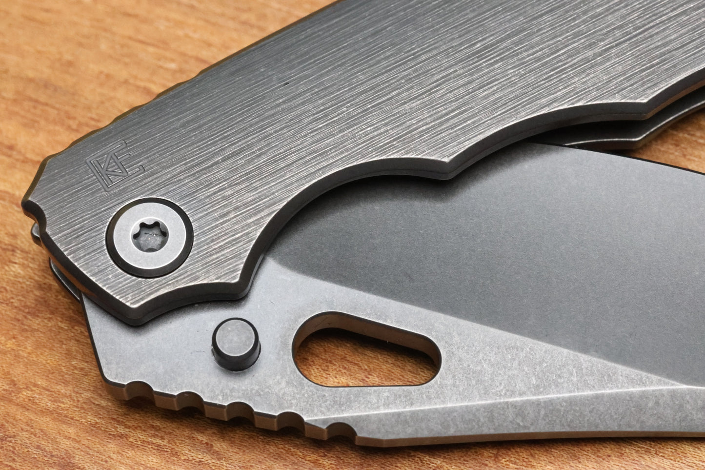 CUSTOM KNIFE FACTORY & ROTTEN DESIGN EVO 1.1 BLACKWASH TI HANDLES W/ M398