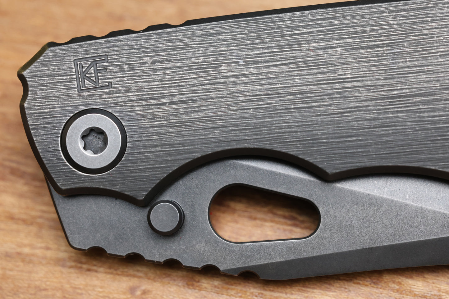 CUSTOM KNIFE FACTORY & ROTTEN DESIGN EVO 1.1 BLACKWASH TI HANDLES W/ M398