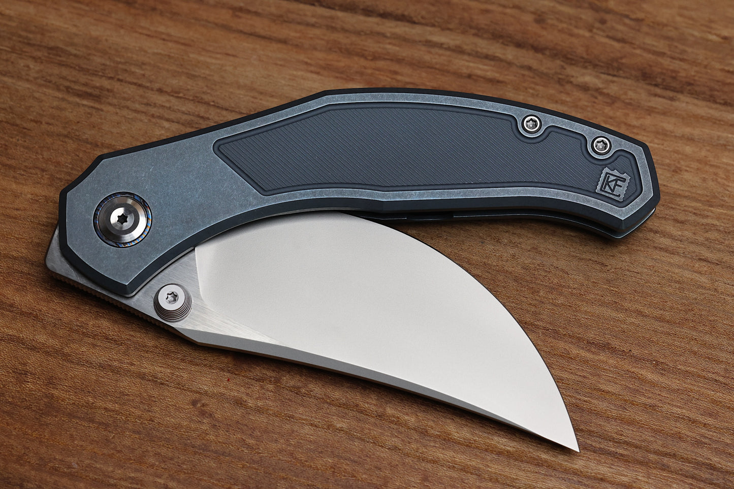 CUSTOM KNIFE FACTORY BLAVA BLUE MILLED TITANIUM & CKF WASH M398