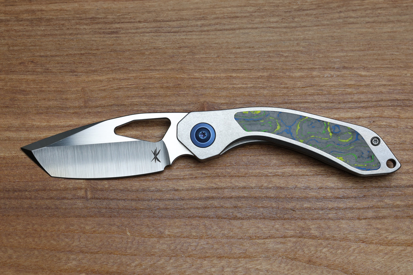 KEANISON KNIVES BULL TERRIER TITANIUM HANDLE GECKO CAMOCARBON INLAY 3.3" 20CV BLADE #123