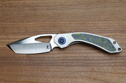 KEANISON KNIVES BULL TERRIER TITANIUM HANDLE GECKO CAMOCARBON INLAY 3.3" 20CV BLADE #123