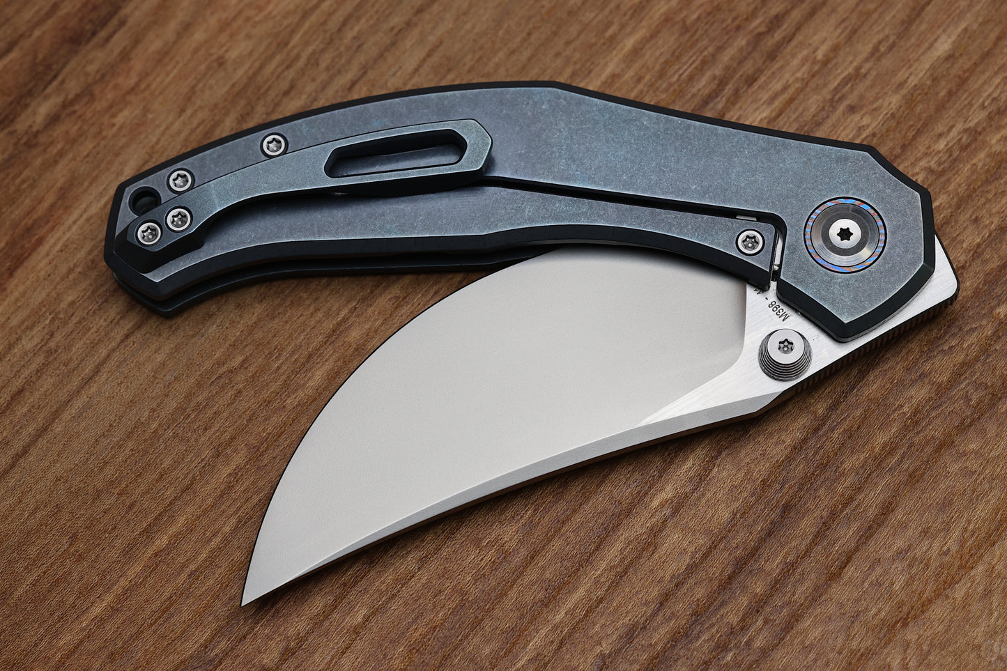 CUSTOM KNIFE FACTORY BLAVA BLUE MILLED TITANIUM & CKF WASH M398