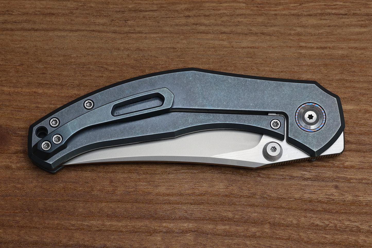 CUSTOM KNIFE FACTORY BLAVA BLUE MILLED TITANIUM & CKF WASH M398