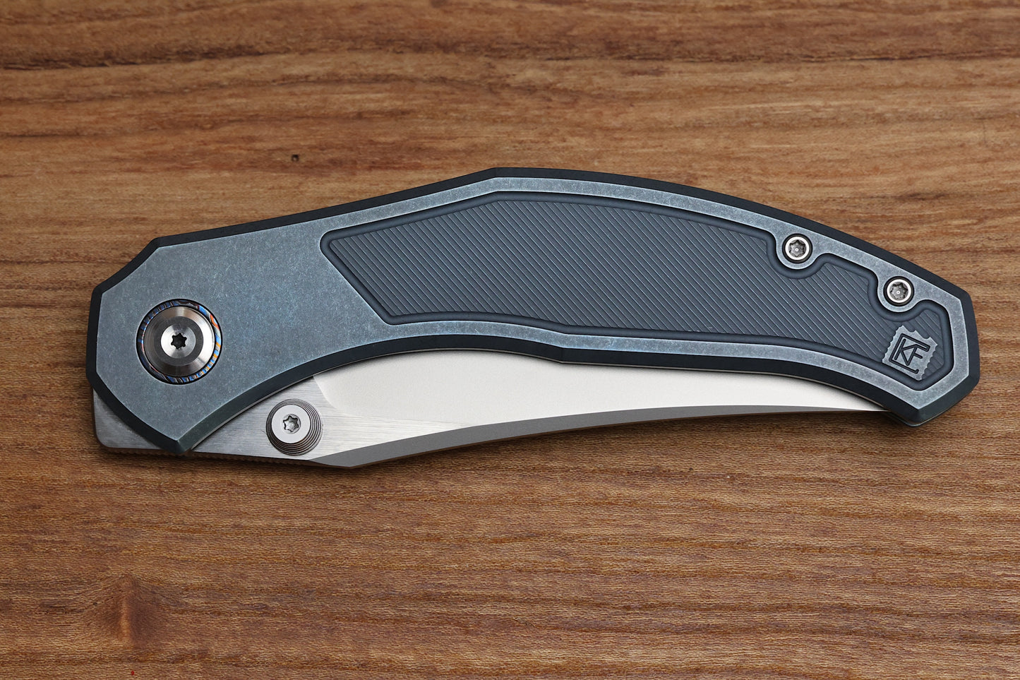 CUSTOM KNIFE FACTORY BLAVA BLUE MILLED TITANIUM & CKF WASH M398