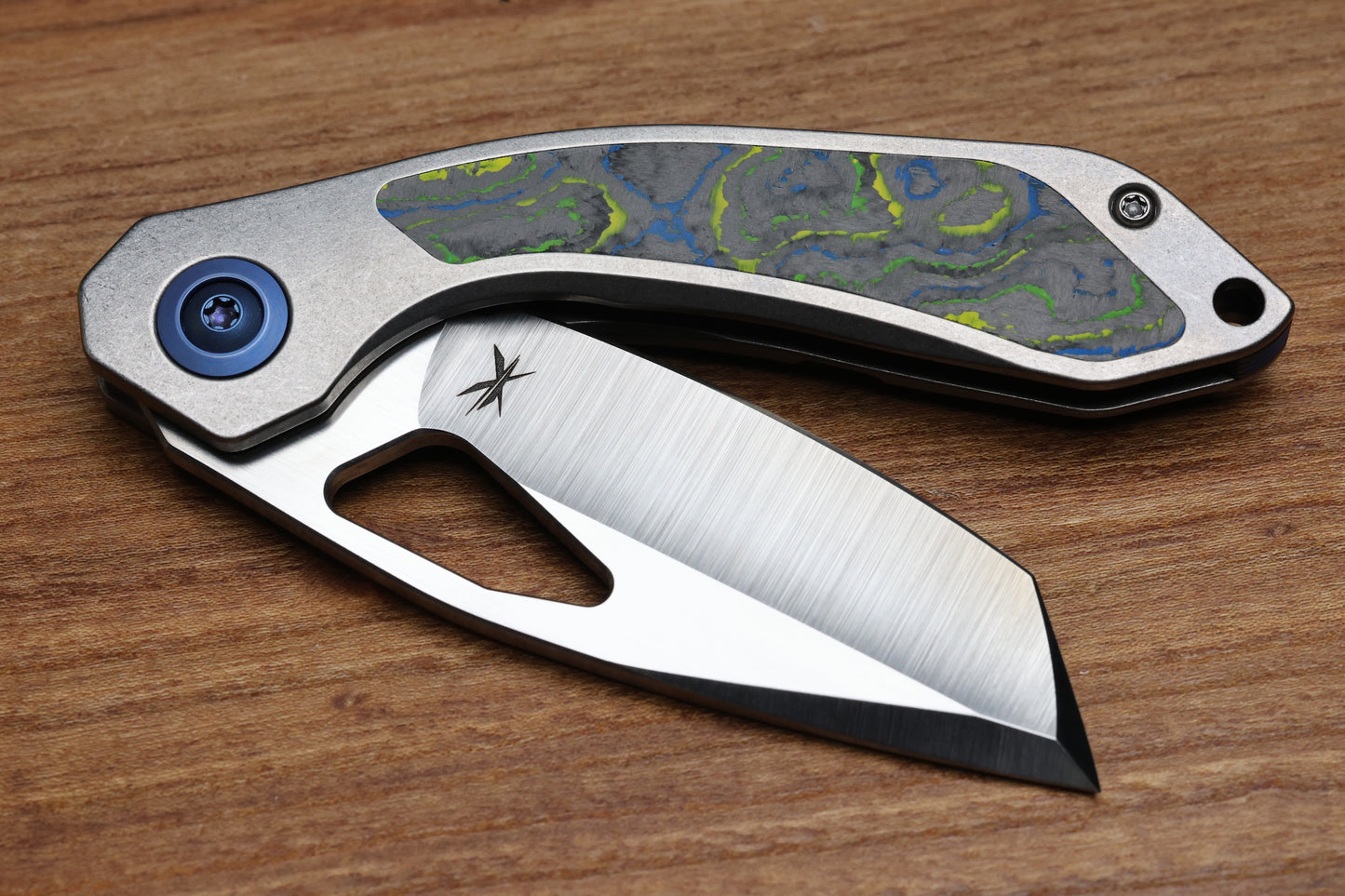 KEANISON KNIVES BULL TERRIER TITANIUM HANDLE GECKO CAMOCARBON INLAY 3.3" 20CV BLADE #123