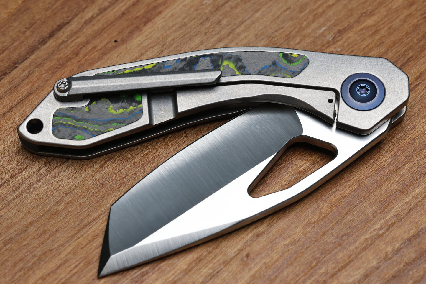 KEANISON KNIVES BULL TERRIER TITANIUM HANDLE GECKO CAMOCARBON INLAY 3.3" 20CV BLADE #123