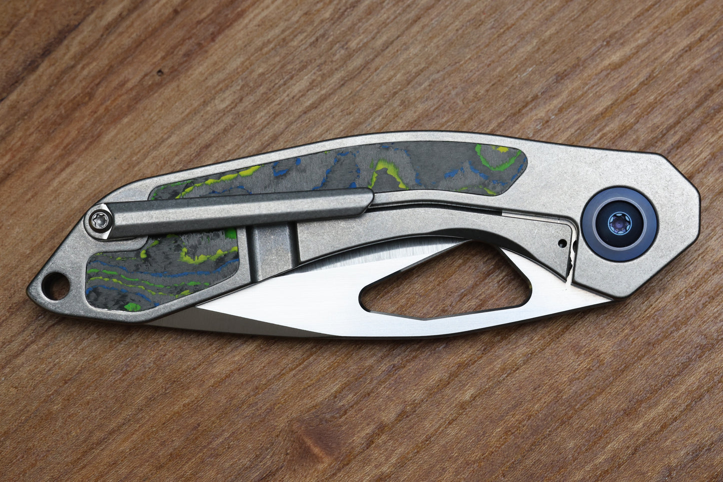 KEANISON KNIVES BULL TERRIER TITANIUM HANDLE GECKO CAMOCARBON INLAY 3.3" 20CV BLADE #123