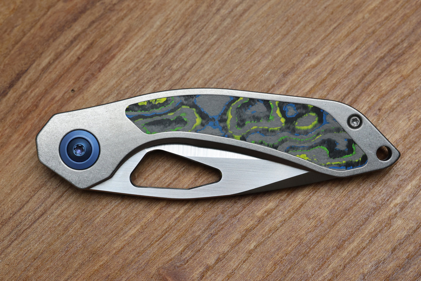 KEANISON KNIVES BULL TERRIER TITANIUM HANDLE GECKO CAMOCARBON INLAY 3.3" 20CV BLADE #123