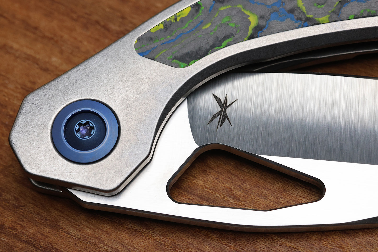 KEANISON KNIVES BULL TERRIER TITANIUM HANDLE GECKO CAMOCARBON INLAY 3.3" 20CV BLADE #123